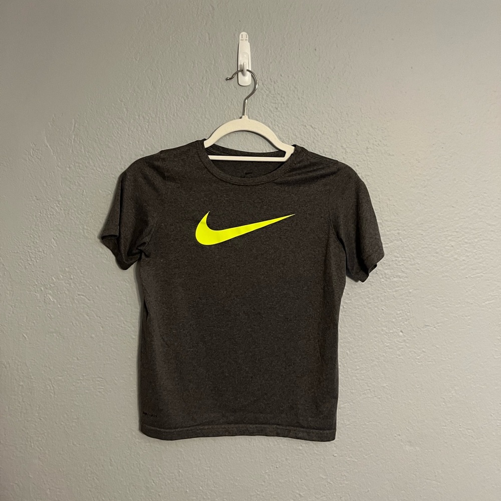 Nike Dri-fit Athletic Short Sleeve Youth Large Grey Yellow Green Neon Shirt